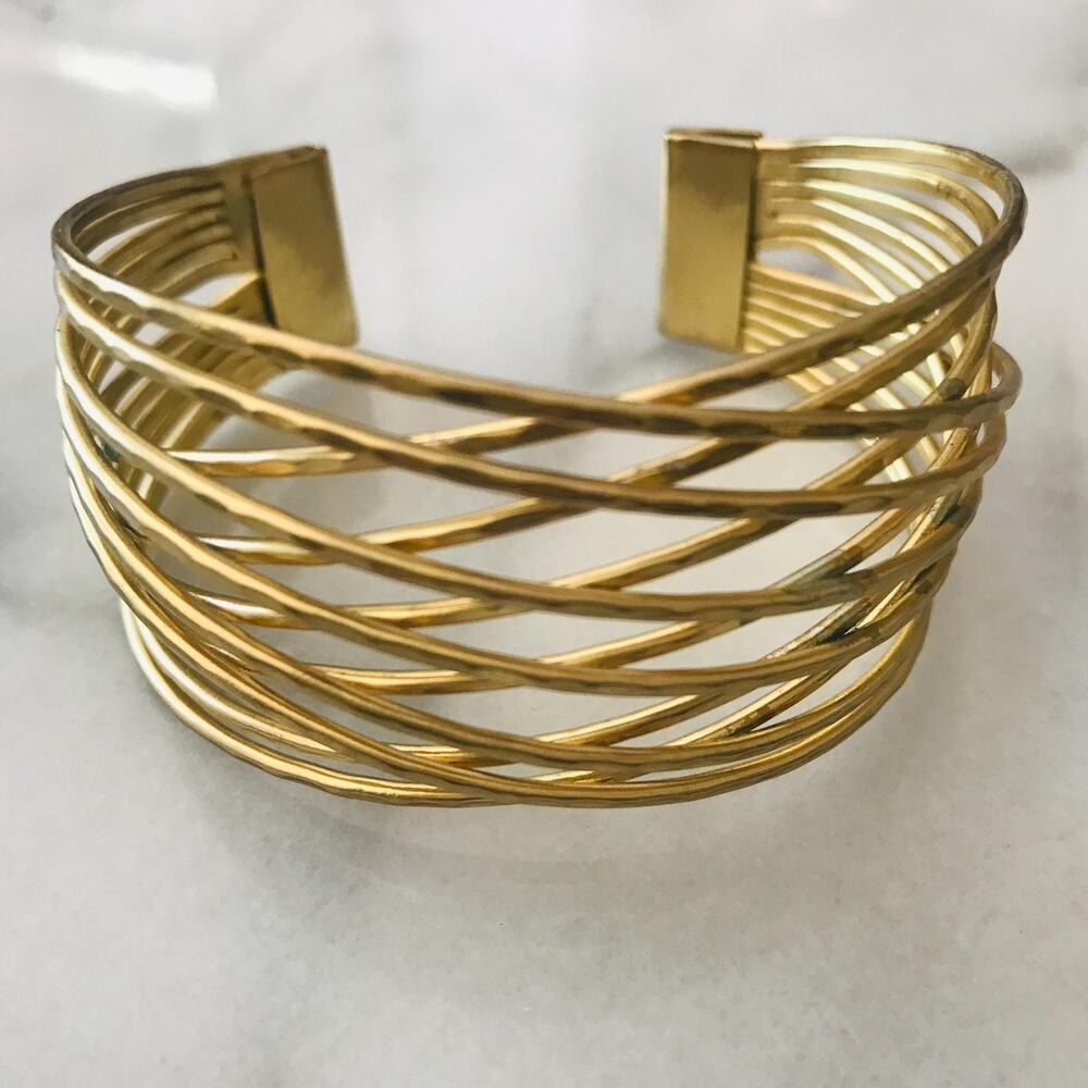 Gold Tone Multi Strand Cuff Bracelet - Modern Statement Bracelet